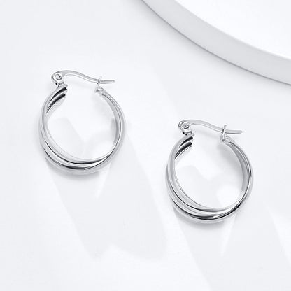 Rockyu レディースピアス 大ぶり三連クロス フープ ゴールド／シルバー チタン製 金属アレルギー対応