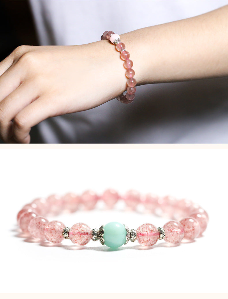 Rockyu ブレスレット レディース ピンククリスタル 天然石 ビーズ 数珠ブレス おしゃれアクセサリー