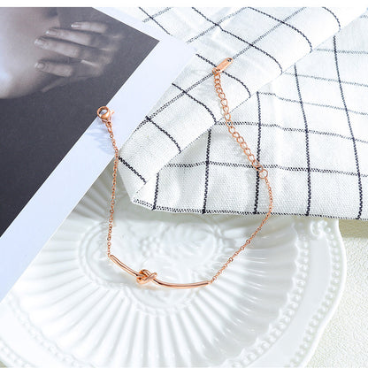 Rockyu ブレスレット レディース 蝶結び ピンクゴールド 細チェーン 18Kメッキ