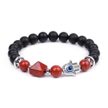 Rockyu ブレスレット レディース メンズ 天然石 ハムサの手 数珠 オニキス パワーストーン ビーズブレスレット 誕生日や記念日に