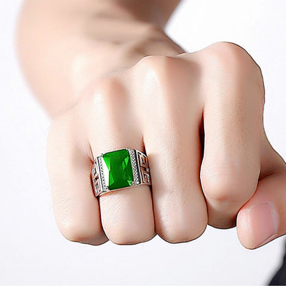 Rockyu 指輪 メンズ 銅製鍍金 大粒ジルコニア 印台リング 幅広 フリーサイズ 金属アレルギー対応 誕生日 記念日 ギフト