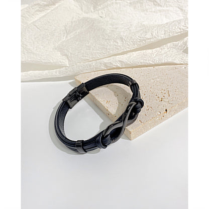 Rockyu ブレスレット メンズ レザー 無限大 ステンレス 繊維合成革 バングル