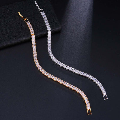 Rockyu ブレスレット レディース テニスチェーン 5Aジルコニア使用 キラキラバングル ゴールド＆シルバー展開