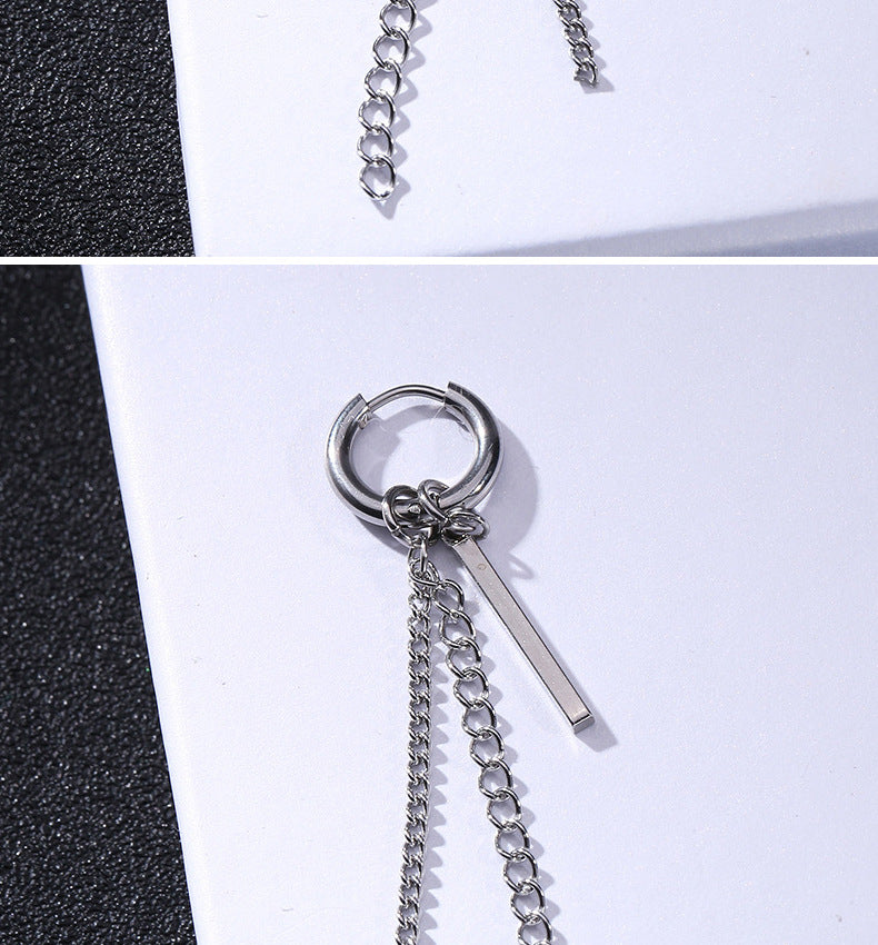 Rockyu チェーンバー ピアス メンズ ステンレス製 片耳 フープ＆2連チェーン 6g 金属アレルギー対応