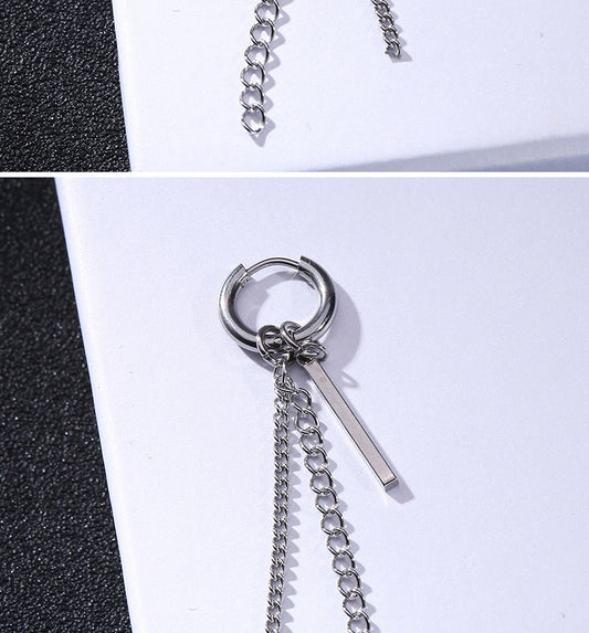 Rockyu チェーンバー ピアス メンズ ステンレス製 片耳 フープ＆2連チェーン 6g 金属アレルギー対応