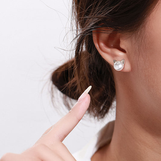 Rockyu ピアス レディース パール 猫耳 ピンクゴールド シルバー925 スタッド 淡水真珠 アレルギー対応