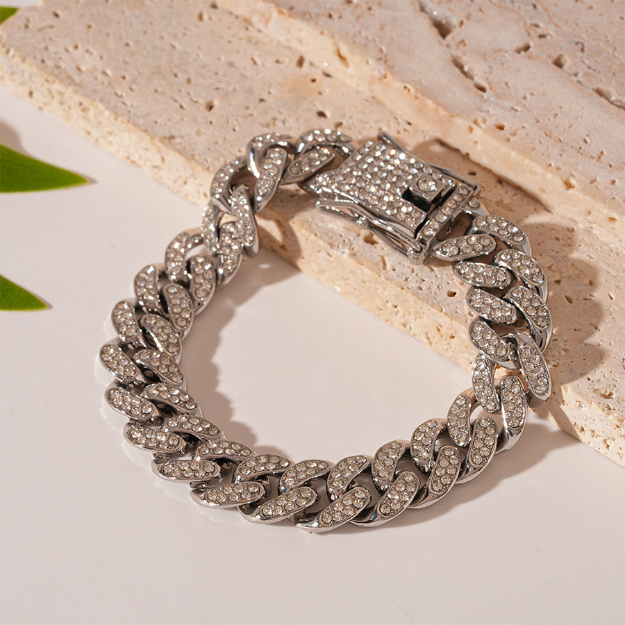 Rockyu 12mm キューバンチェーンブレスレット メンズ – ジルコニア煌めく喜平チェーン（全6種）