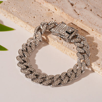 Rockyu 12mm キューバンチェーンブレスレット メンズ – ジルコニア煌めく喜平チェーン（全6種）