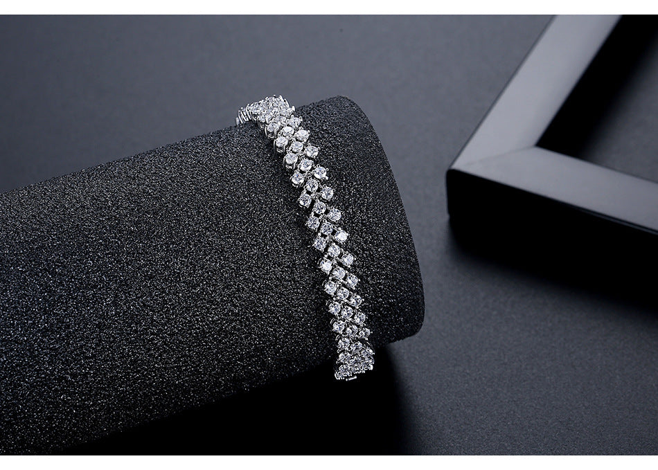 Rockyu ブレスレット レディース シルバー プラチナ仕上げ AAAジルコニア 豪華キラキラ腕輪