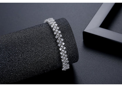 Rockyu ブレスレット レディース シルバー プラチナ仕上げ AAAジルコニア 豪華キラキラ腕輪