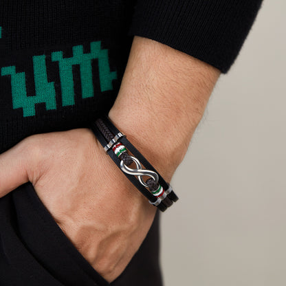 Rockyu ブレスレット メンズ インフィニティ 編み込み 三連 PUレザー ステンレス