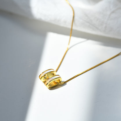 Rockyu レディース Hモチーフネックレス ピンクゴールド＆ホワイト 白蝶貝 S925銀