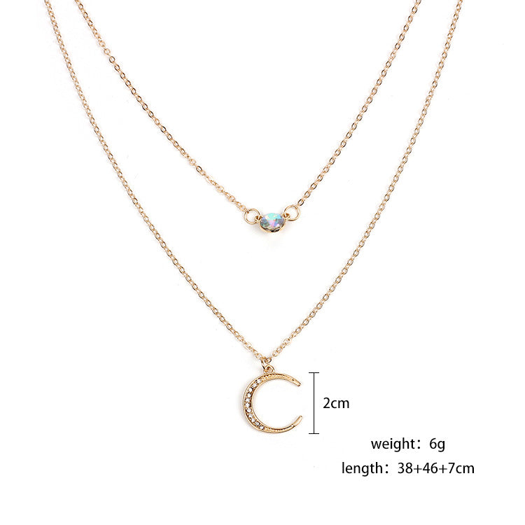 Rockyu 太陽＆月モチーフ 二連ネックレス レディース ゴールド＆シルバー オパール風ペンダント