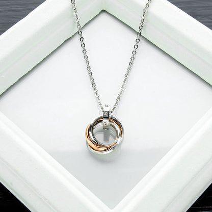 Rockyu ペアネックレス 3連リングデザイン チタン＆ステンレス アレルギー対応