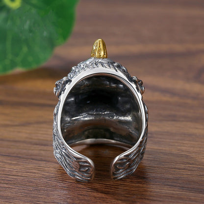 Rockyu 貔貅モチーフ シルバーリング 太めデザイン フリーサイズ メンズアクセサリー