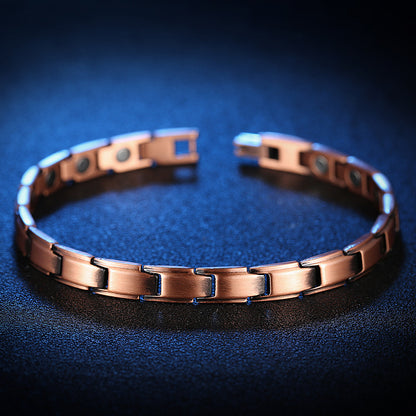 Rockyu メンズ ブレスレット 磁気 ピンクゴールド 銅製 シンプル カジュアル