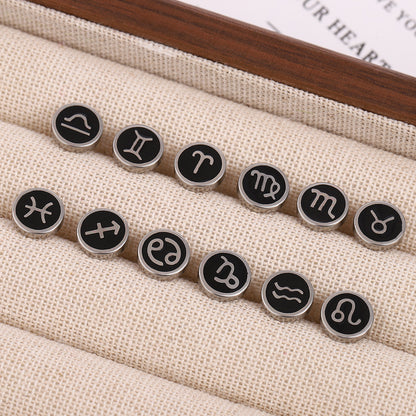 Rockyu 星座ピアス 8mm ブラックステンレス アンティーク風ユニセックスアクセ