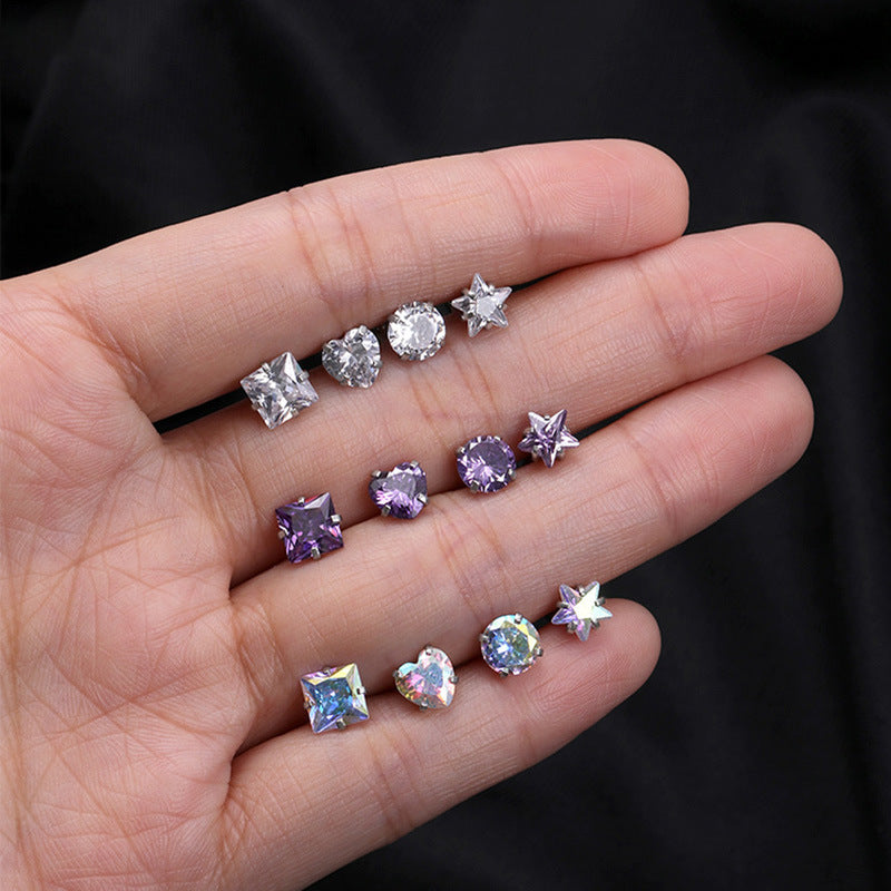Rockyu レディースピアス シルバー925 スタッドタイプ カラフルクリスタル 多形カット ジュエリー