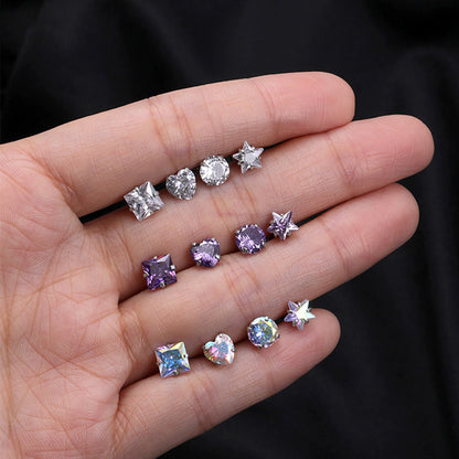 Rockyu レディースピアス シルバー925 スタッドタイプ カラフルクリスタル 多形カット ジュエリー