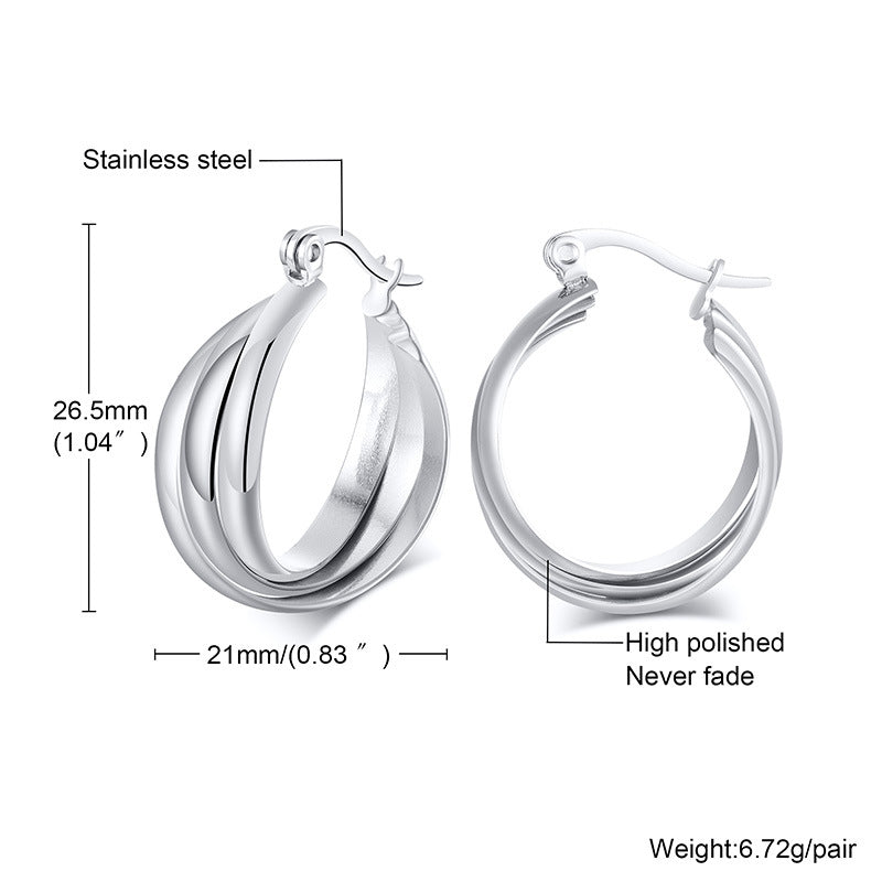 Rockyu レディースピアス 大ぶり三連クロス フープ ゴールド／シルバー チタン製 金属アレルギー対応