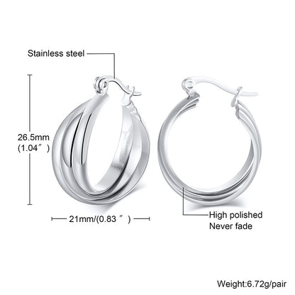 Rockyu レディースピアス 大ぶり三連クロス フープ ゴールド／シルバー チタン製 金属アレルギー対応