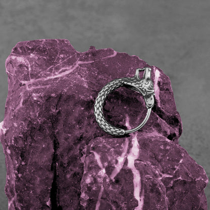 Rockyu ピアス メンズ ドラゴンヘッド シルバー フープ 小さめ ステンレス 片耳用