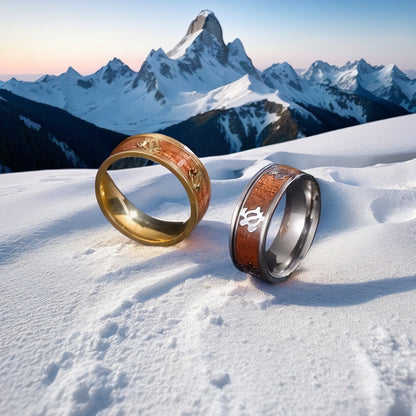 Rockyu 亀モチーフ 木目リング メンズ ステンレス製 延寿お守りデザイン 指輪