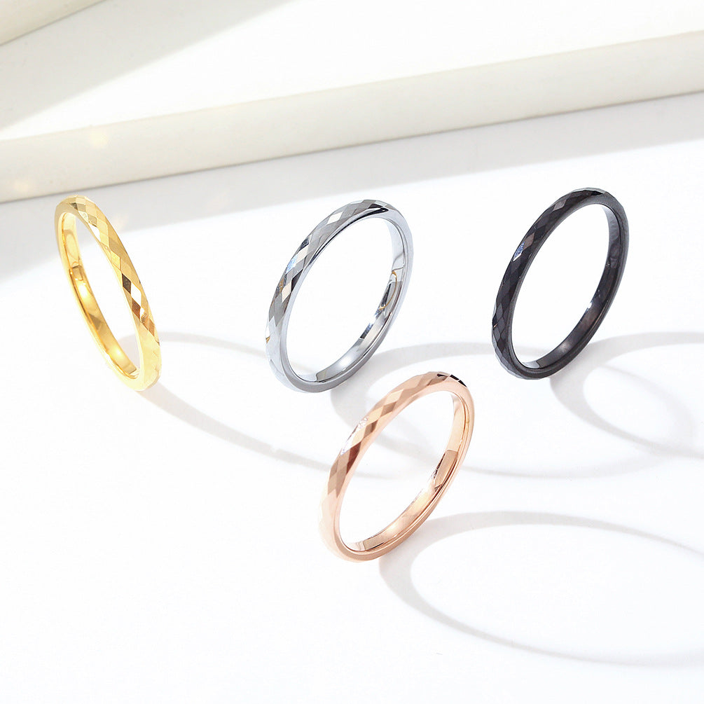 Rockyu タングステンリング 多面カット メンズ レディース シンプル 指輪 2mm 幅