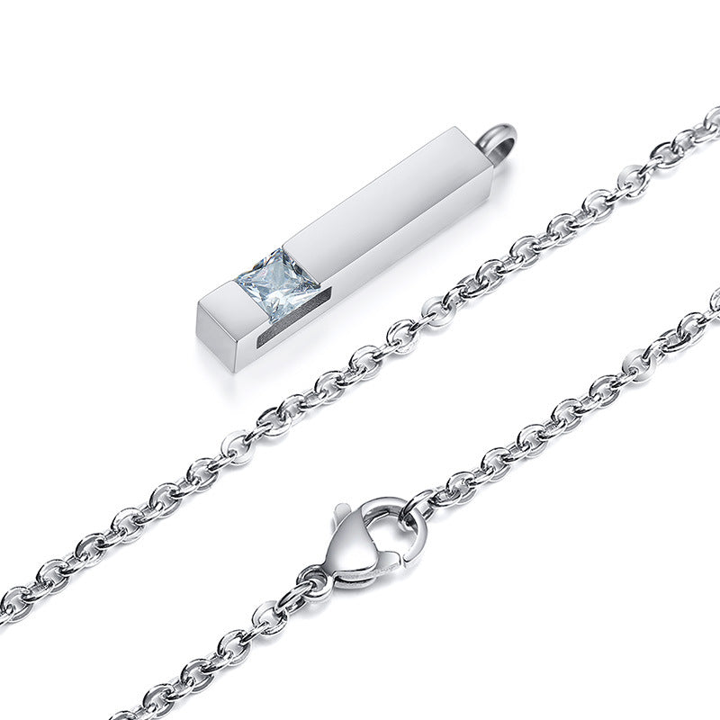 Rockyu メモリアルネックレス スティックペンダント 遺骨収納 ジルコニア付き 防水 ステンレス製