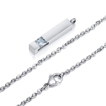 Rockyu メモリアルネックレス スティックペンダント 遺骨収納 ジルコニア付き 防水 ステンレス製