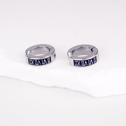 Rockyu フェイクピアス メンズ シルバー 黒 ローマ数字 チタン ノンホール