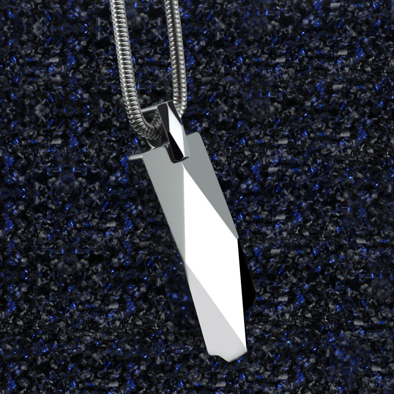 Rockyu タングステンネックレス メンズ レディース 多面カット長方形ペンダント ステンレス蛇チェーン付き 黒・銀・青 モダン幾何デザイン