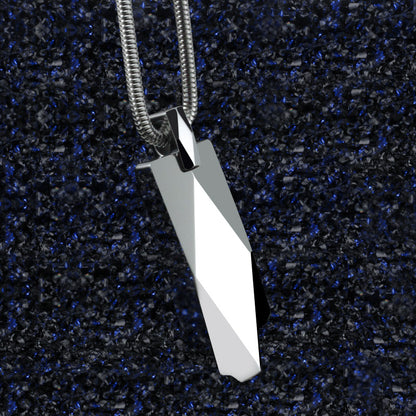 Rockyu タングステンネックレス メンズ レディース 多面カット長方形ペンダント ステンレス蛇チェーン付き 黒・銀・青 モダン幾何デザイン