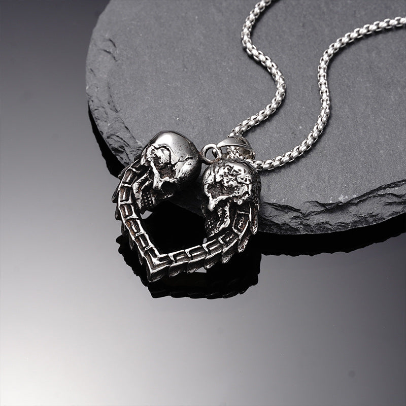 Rockyu ネックレス メンズ ステンレス製 髑髏ハートペンダント ロック風 金属アレルギー対応 ギフト