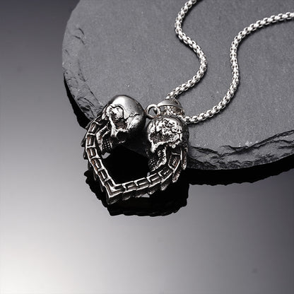 Rockyu ネックレス メンズ ステンレス製 髑髏ハートペンダント ロック風 金属アレルギー対応 ギフト