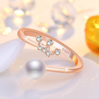 Rockyu レディース フリーサイズ指輪 王冠パールリング 上品デザイン