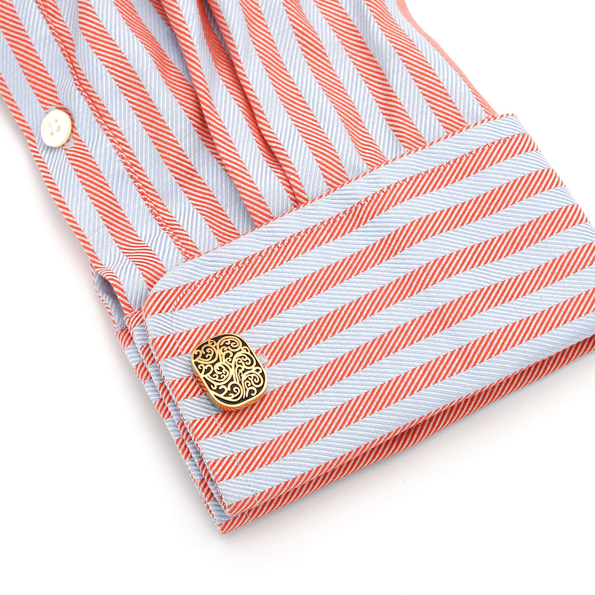 Rockyu メンズ 藤模様カフス 楕円シェイプ シルバー＆ゴールド 和風アクセサリー