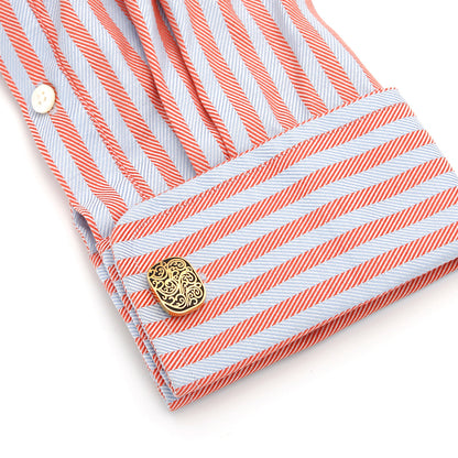 Rockyu メンズ 藤模様カフス 楕円シェイプ シルバー＆ゴールド 和風アクセサリー