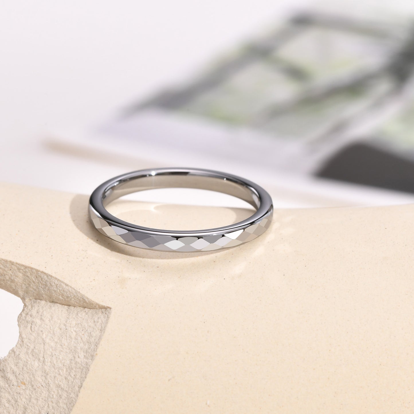 Rockyu タングステン 多面カットリング 2mm メンズ レディース 指輪 シルバー ゴールド ブラック ピンクゴールド 鏡面＆マット仕上げ 男女兼用