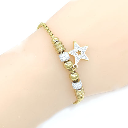 Rockyu ブレスレット レディース 星チャーム付き ジルコニア ピンクゴールド 調節可能 アクセサリー