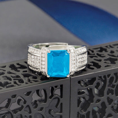 Rockyu 指輪 メンズ 大粒ジルコニア 印台リング 幅広 フリーサイズ 誕生日 記念日 ギフト 銅製