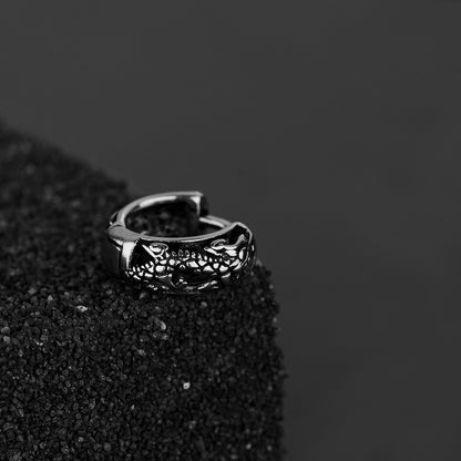 Rockyu ピアス メンズ シルバー フープ 龍彫刻 ステンレス アレルギー対応 アクセサリー