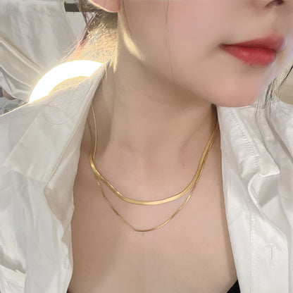 Rockyu ネックレス レディース 二連 スネークチェーン ベネチアンチェーン ゴールド/シルバー 4mm&2mm 調整可能 ステンレス 金属アレルギー対応