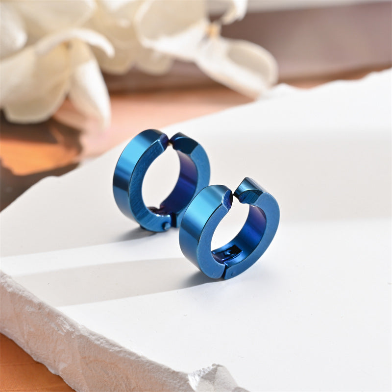 Rockyu フェイクピアス メンズ レディース フープ イヤーカフ ノンホール 黒 青 金 シルバー アレルギー対応