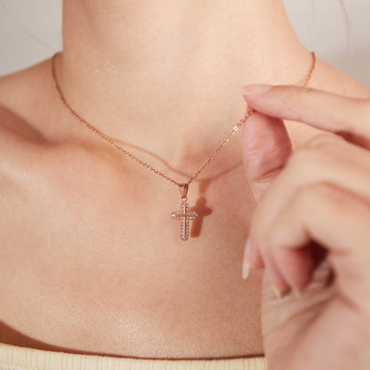 Rockyu クロスネックレス レディース｜ジルコニア輝く十字架ペンダント 金属アレルギー対応