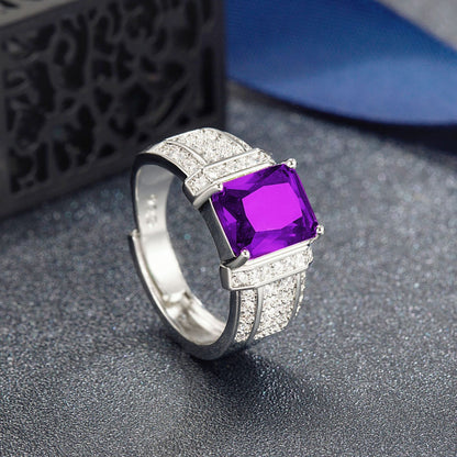 Rockyu 指輪 メンズ 大粒ジルコニア 印台リング 幅広 フリーサイズ 誕生日 記念日 ギフト 銅製