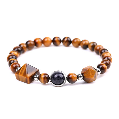 Rockyu ブレスレット レディース メンズ 天然石 パワーストーン 数珠 ピラミッド型ビーズ タイガーアイ ラピスラズリ ブラックオニキス 誕生日 プレゼント