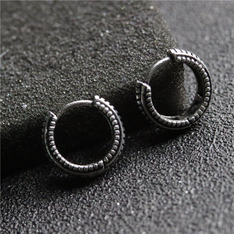 Rockyu ピアス メンズ レディース フープ シルバー 花紋柄 ステンレス製 アレルギー対応 中折れ式