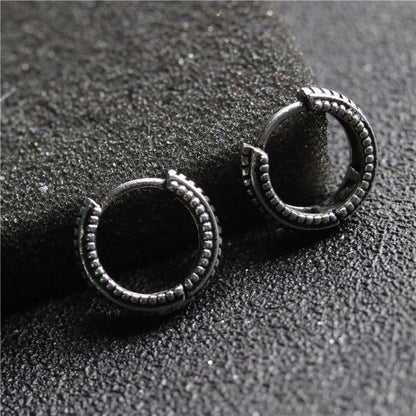 Rockyu ピアス メンズ レディース フープ シルバー 花紋柄 ステンレス製 アレルギー対応 中折れ式