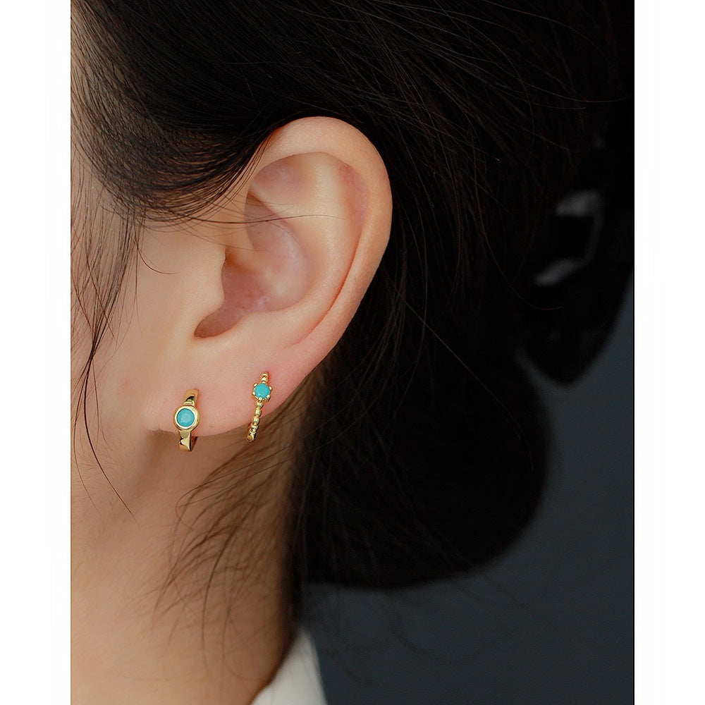 Rockyu ピアス レディース シルバー925 ターコイズ フープリング 両耳用 ジュエリー